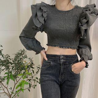 Ruffle Blouse Gray - One Size