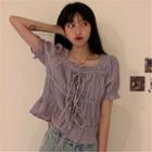 Square Neck Puff Sleeve Blouse As Shown In Figure - One Size
