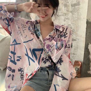 Lettering Tie-dyed Shirt Pink - One Size