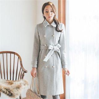 Faux-pearl Buttoned Double-breasted Coat