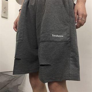 Lettering Wide-leg Cargo Shorts Dark Gray - One Size