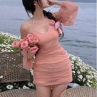 Long-sleeve Off-shoulder Swim Dress