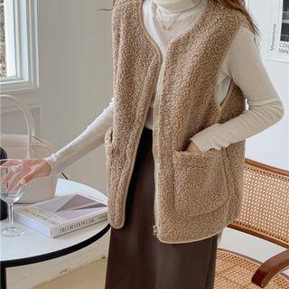 Round-neck Big-pocket Furry Tank Top Jacket