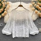 Round-neck Striped Lantern-sleeve Chiffon Top