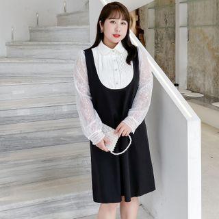 Mock Two-piece Long-sleeve Lace Shirtdress