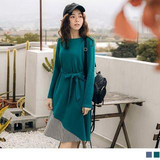 Tie-waist Striped Panel A-line Dress