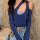 Mock Two-piece Cold-shoulder Cropped Knit Top
