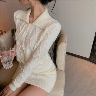 Set: Collared Cable Knit Top + Mini Pencil Skirt