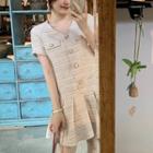 Sleeveless Tweed Pleated Mini Dress / Short-sleeve Mini Dress