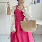 Spaghetti-strap Halter Neck Ribbon Gingham Midi A-line Dress