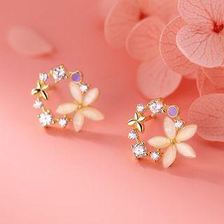 Flower Rhinestone Stud Earring 1 Pair - Gold - One Size