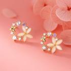 Flower Rhinestone Stud Earring 1 Pair - Gold - One Size