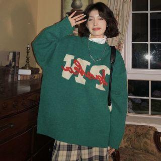 Oversize Long-sleeve Lettering Knit Sweater