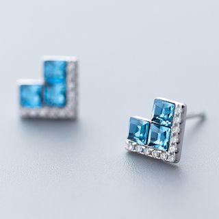 Rhinestone Heart Stud Earring 1 Pair - S925 Silver - One Size