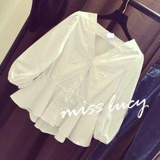 V-neck Long Sleeve Peplum Blouse