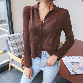 Notched-collar Linen Blend Cardigan