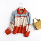 Color Panel Polo Sweater As Shown In Figure - One Size