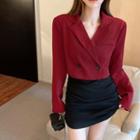 Padded-shoulder Double-breasted Crop Blazer