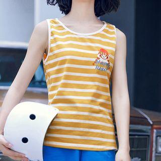 Cartoon Print Striped Tank Top