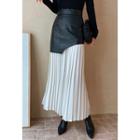 Pleather Chiffon-layered Maxi Skirt