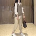 Long-sleeve Shirt / Knit Vest / Harem Pants / Set