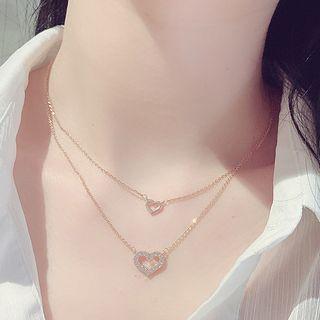 Heart Rhinestone Pendant Choker 1 Pc - Gold - One Size