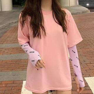 Short-sleeve Plain T-shirt / Long-sleeve Chinese Characters Printed T-shirt