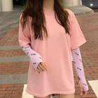 Short-sleeve Plain T-shirt / Long-sleeve Chinese Characters Printed T-shirt