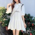 Elbow-sleeve Collar Lettering Mini T-shirt Dress