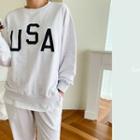 Usa Letter Sweatshirt & Jogger Sweatpants Set Melange White - One Size