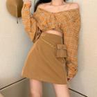 Set: Faux Leather A-line Skirt + Waist Bag