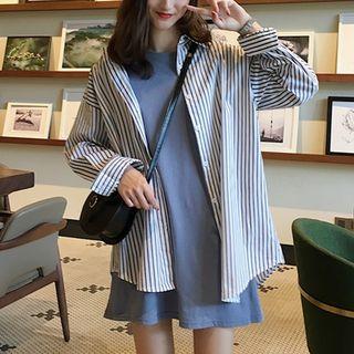 Striped Shirt / Crew-neck Short-sleeve T-shirt Dress