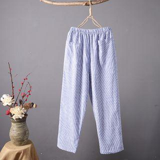 Striped Straight-cut Pants Blue - One Size