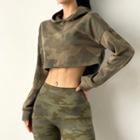 Loose-fit Camouflage Cropped Sports Hoodie