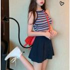 Striped Halter Top / Pleated Mini Skirt