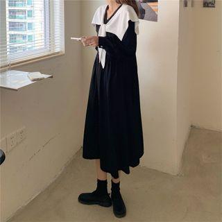 Set: Plain Midi A-line Dress + Shawl