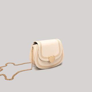 Set Of 2: Chain Heart Buckle Flap Crossbody Bag