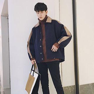 Contrast Trim Loose-fit Buttoned Jacket