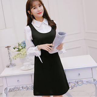 Set: Plain Shirt + Plain A-line Pinafore Dress