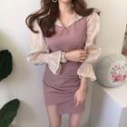 Long-sleeve Sheer Shirt / Sleeveless Mini Sheath Dress