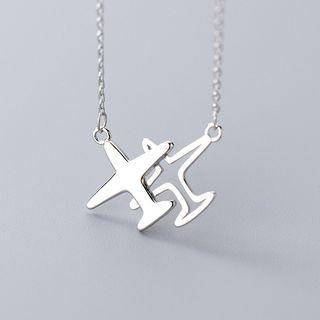 925 Sterling Silver Plane Pendant Necklace Silver - One Size