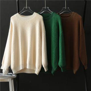 Long-sleeve Plain Ribbed Knit Sweater