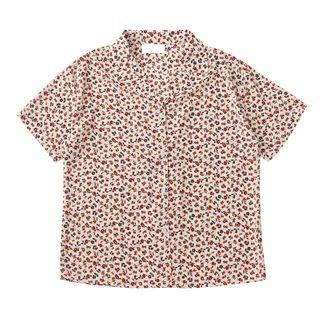 Short-sleeve Floral Print Chiffon Shirt Floral - White - One Size