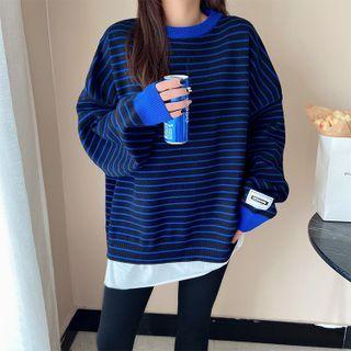 Mock Two-piece Distressed Striped Sweater