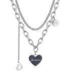 Heart Pendant Layered Stainless Steel Necklace Black & Silver - One Size