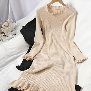 Ruffle Trim Plain Knit Midi Dress