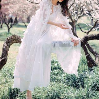 Hood Light Jacket / Spaghetti Strap V-neck Maxi A-line Dress / Set
