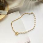 Asymmetric Faux Pearl Alloy Necklace 1 Pc - White Pearl - Gold - One Size