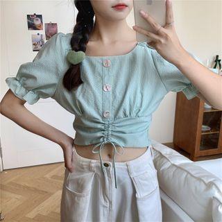 Square Neck Drawstring Cropped Top