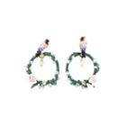 Fashion And Elegant Plated Gold Enamel Bird Flower Circle Earrings With Cubic Zirconia Golden - One Size